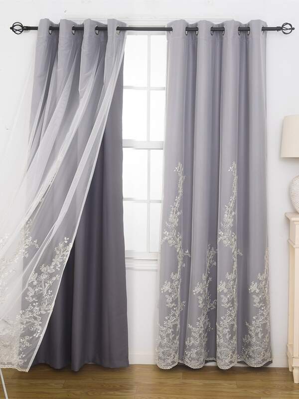 Flower Embroidered Single Panel Blackout Curtain