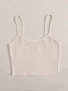 SHEIN EZwear Top de tirantes corto tejido de canalé - Beis - Ver 5