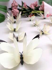 New Style 12pcs Double Layer 3D Butterfly Wall Stickers Home Room Decor Butterflies For Wedding Decoration Magnet Fridge Decals, Stickers, Wall Decal, Vinyl Decal For Home Decorations, Spring Decoration Items Refresh Your Home, Rama Decoration Stickers Gifts Birthday Graduation School Decor School Surprise Dormitory Decor Back To School School Supplies - White - View 2