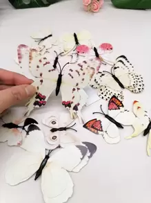 New Style 12pcs Double Layer 3D Butterfly Wall Stickers Home Room Decor Butterflies For Wedding Decoration Magnet Fridge Decals, Stickers, Wall Decal, Vinyl Decal For Home Decorations, Spring Decoration Items Refresh Your Home, Rama Decoration Stickers Gifts Birthday Graduation School Decor School Surprise Dormitory Decor Back To School School Supplies - White - View 5