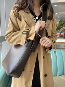Túi vai màu trơn Có thể điều chỉnh được Đúng mốt - Cà phê nâu - Xem 6