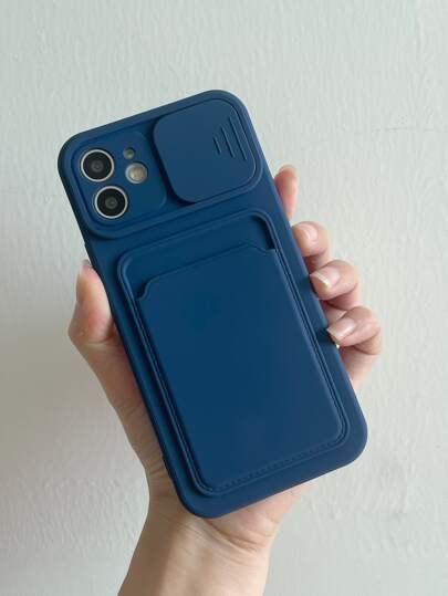 كفر موبايل موحدة اللون فتحة بطاقة مع غطاء كاميرا زلق