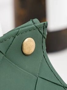 1入實色方格圖案紙巾盒PU皮革垂直針織扣紋紙巾儲物袋，適用於臥室客廳餐桌酒吧寫字桌 - 綠色 - 查看 4