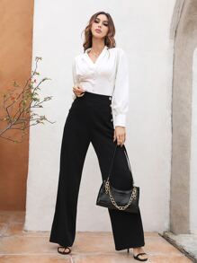 Modelyn Nút giả Cao eo Quần Trang phục làm việc - màu đen - Xem 3