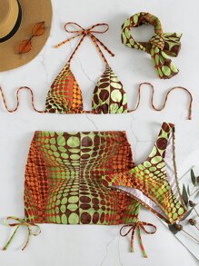 Swim SXY 夏季海滩数字波尔卡圆点比基尼套装吊带三角胸罩和高腰比基尼泳裤和裙子和围巾海滩 4 件比基尼