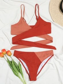 Colorblock Twist Bikini For Summer Beach - Red - View 4