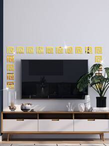 12pcs/Set Removable Self-Adhesive Mirror Spiral Pattern Wall Stickers, 3 Colors (Gold/Silver/Black) Luxury DIY Decorative Wall Art For Modern Home - Gold - View 6