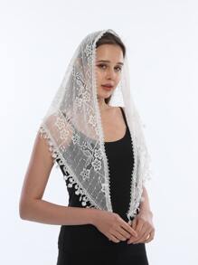 1pc Women's Fashion Wedding Veil, Minimalist Triangle Scarf Casual Shawl, Hollow Bridal Shawl - White - View 1