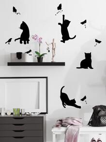 1pc Cat Pattern Wall Sticker, Stickers, Wall Decal, Vinyl Decal For Home Decorations, Spring Decoration Items Refresh Your Home, Festival Decoration Stickers Gifts Birthday Graduation