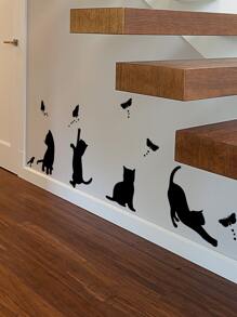 1pc Cat Pattern Wall Sticker, Stickers, Wall Decal, Vinyl Decal For Home Decorations, Spring Decoration Items Refresh Your Home, Festival Decoration Stickers Gifts Birthday Graduation