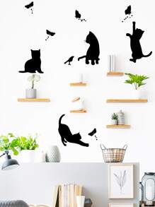 1pc Cat Pattern Wall Sticker, Stickers, Wall Decal, Vinyl Decal For Home Decorations, Spring Decoration Items Refresh Your Home, Festival Decoration Stickers Gifts Birthday Graduation