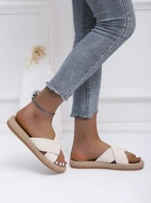 Minimalist Twist Detail Slides - Beige - View 5