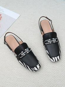 Metal Decor Zebra Graphic Slingback Pumps - Black - View 7