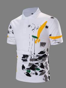 Manfinity Homme 男士筆刷圖案POLO衫 - 白色 - 查看 1