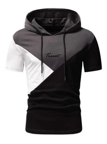 Manfinity Homme Hombres Camiseta con estampado de letra de color combinado con cordón con capucha - Multicolor - Ver 1