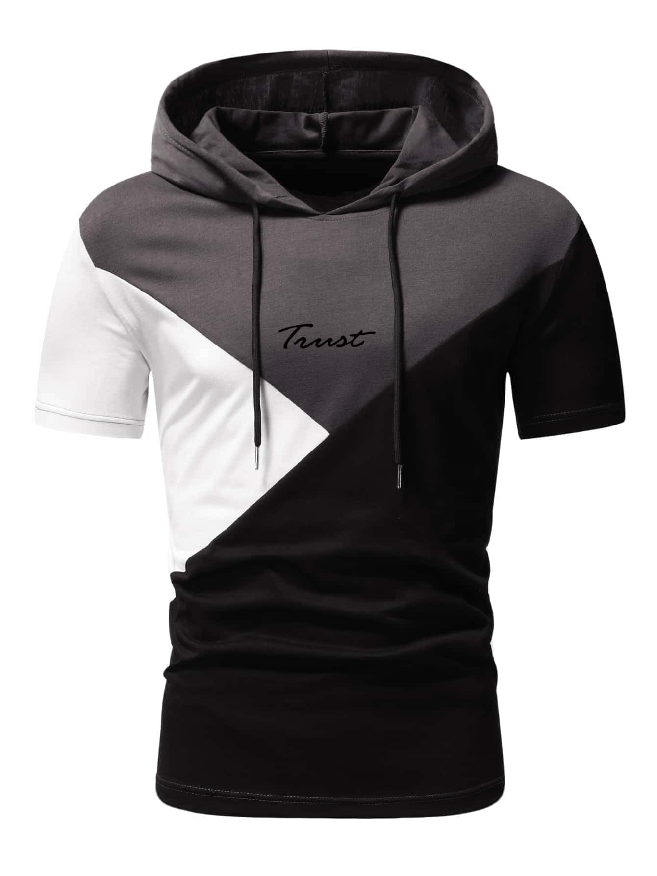 Manfinity Homme Hombres Camiseta con estampado de letra de color combinado con cordón con capucha - Multicolor - Ver 1