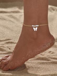 Butterfly Charm Bead Decor Anklet - Multicolor - View 1
