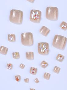 Transform Your Nails with 24pcs Short Square Gold Rhinestone Decor Gold Fake Toenail & 1pc Nail File & 1sheet Tape - Multicolor - View 5