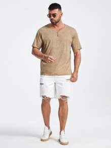 GENTILAND Men Plus Button Front Tee - Apricot - View 3