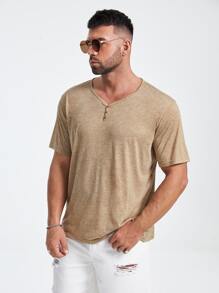 GENTILAND Men Plus Button Front Tee - Apricot - View 4
