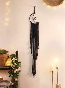 2pcs Handmade Crochet Lace Star Moon Dream Catcher Wall Hanging, Boho Style Home Decor Wall Art, Suitable For Home, Wedding, Living Room, Bedroom, Holiday Gift (Lights Not Included) - Black - View 7