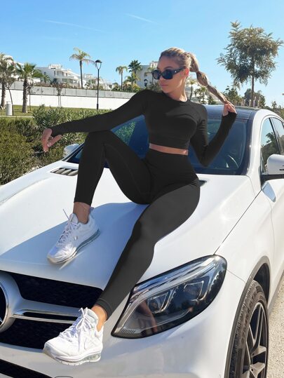 Seamless Raglan Sleeve Sports Set Workout Women Set Women Leggings Set