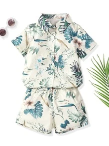 小男童熱帶圖案襯衫和短褲 - 彩色 - 查看 1