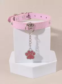 Paw Pendant Pet Collar - Pink - View 1