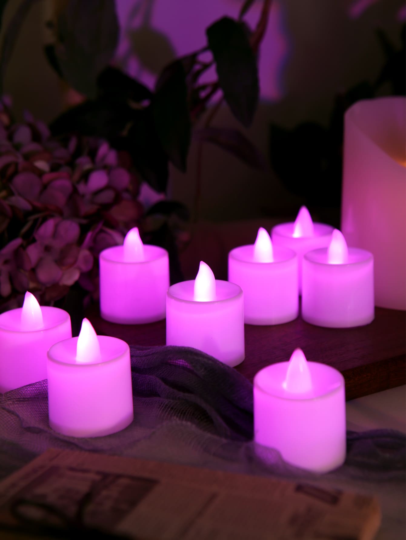 6 件装无焰 LED 茶灯蜡烛电池供电，假电蜡烛茶灯适用于供奉、周年纪念、婚礼中心桌饰、葬礼、万圣节、圣诞节 - 粉色 - 查看 1