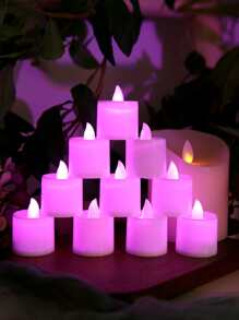 6 件装无焰 LED 茶灯蜡烛电池供电，假电蜡烛茶灯适用于供奉、周年纪念、婚礼中心桌饰、葬礼、万圣节、圣诞节 - 粉色 - 查看 2
