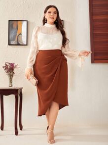 SHEIN Clasi Váy Plus Size Bất đối xứng xoắn lại Trọn gói Dây kéo màu trơn Thanh lịch - Rỉ Nâu - Xem 4