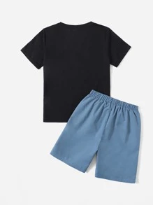 SHEIN Bộ hai mảnh Trai Đắp vá Túi Lá thư Giải trí - Nhiều màu - Xem 2
