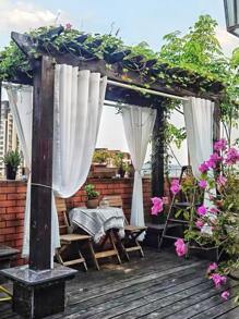 1入組素色戶外防水窗簾 - 白色 - 查看 1