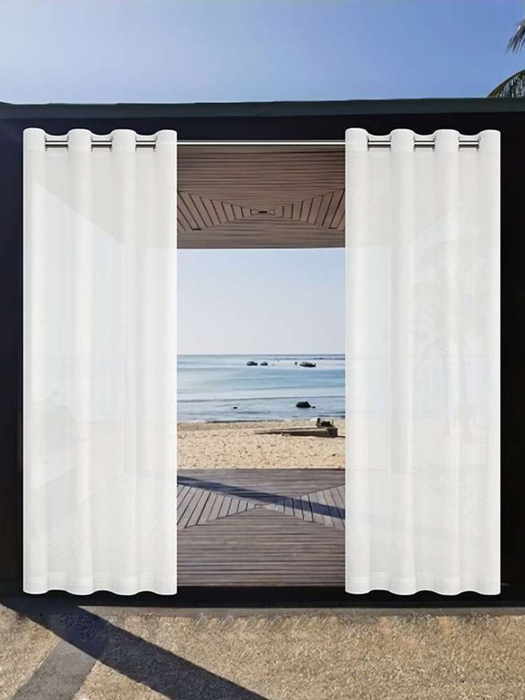 1pc Solid Outdoor Waterproof Curtain - White - View 8