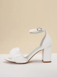 Ruched Band Chunky Heeled Ankle Strap Sandals - White - View 2