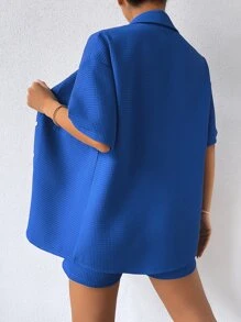 SHEIN Drop Shoulder Pocket Patched Shirt & Shorts