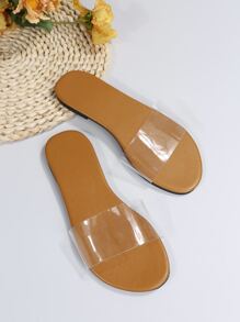 Fashionable Outdoors Flat Slippers for Women, Clear Single Band PVC Open Toe Slide Sandals - Clear - View 4