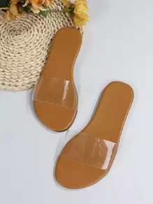 Fashionable Outdoors Flat Slippers for Women, Clear Single Band PVC Open Toe Slide Sandals - Clear - View 5
