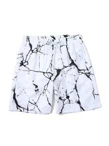 Manfinity Swimmode Quần short nam đi biển Dây kéo Đá hoa Kỳ nghỉ - trắng - Xem 1