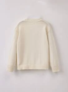 Boys Cable Knit Pocket Patched Cardigan - Apricot - View 2