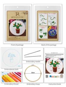 Punto de cruz DIY con patrón de cactus - Multicolor - Ver 3