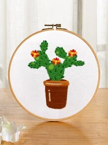Punto de cruz DIY con patrón de cactus - Multicolor - Ver 4