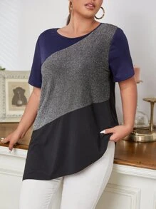 Mulvari Plus Cut And Sew Asymmetrical Hem Tee - Multicolor - View 5