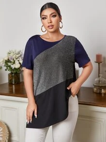 Mulvari Plus Cut And Sew Asymmetrical Hem Tee - Multicolor - View 4