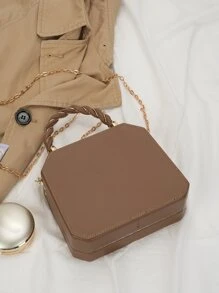 Mini Letter Graphic Chain Box Bag - Brown - View 2