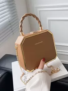 Mini Letter Graphic Chain Box Bag - Brown - View 1