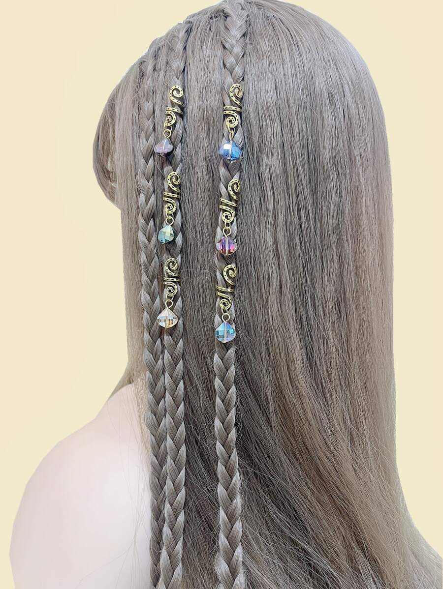 6 cái vòng hạt charm tóc với công cụ - Vàng - Xem 1