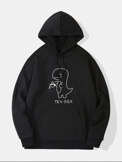 Guys Cartoon & Letter Graphic Thermal Hoodie