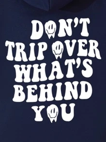 Áo nỉ Nam Dây kéo Túi Hoạt hình Slogan Giải trí - Màu xanh hải quân - Xem 3