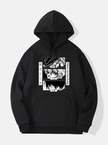 Áo nỉ Nam Dây kéo Túi Hoạt hình Slogan Giải trí - màu đen - Xem 1